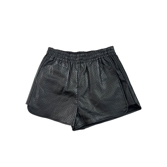 Goelia Womens Black Sz Large Quilted Faux Leather Shorts With Elastic Waistband - Picture 1 of 7